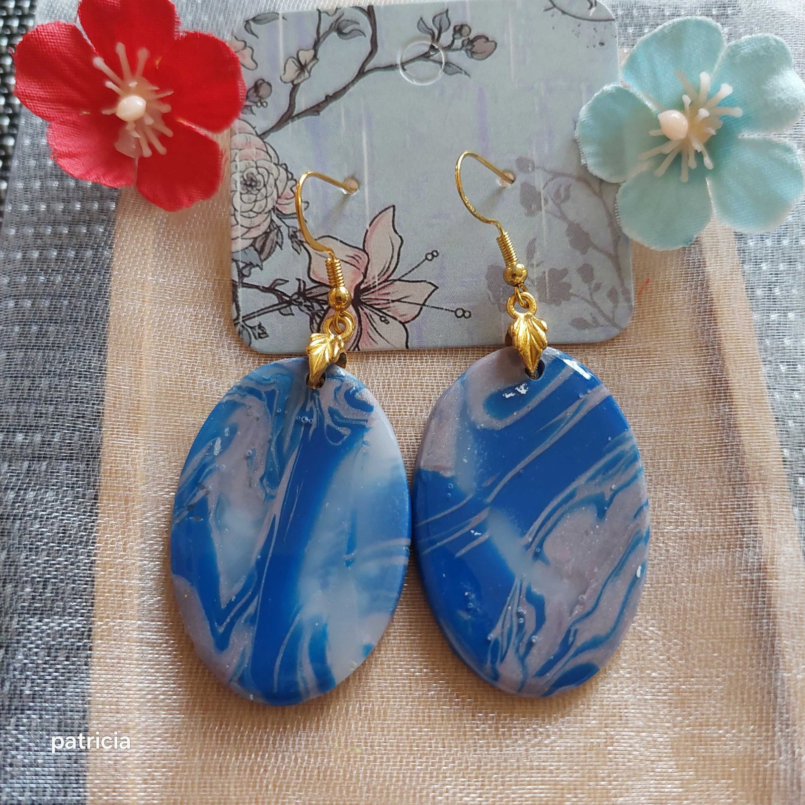 Boucles d'oreilles marbré océan.